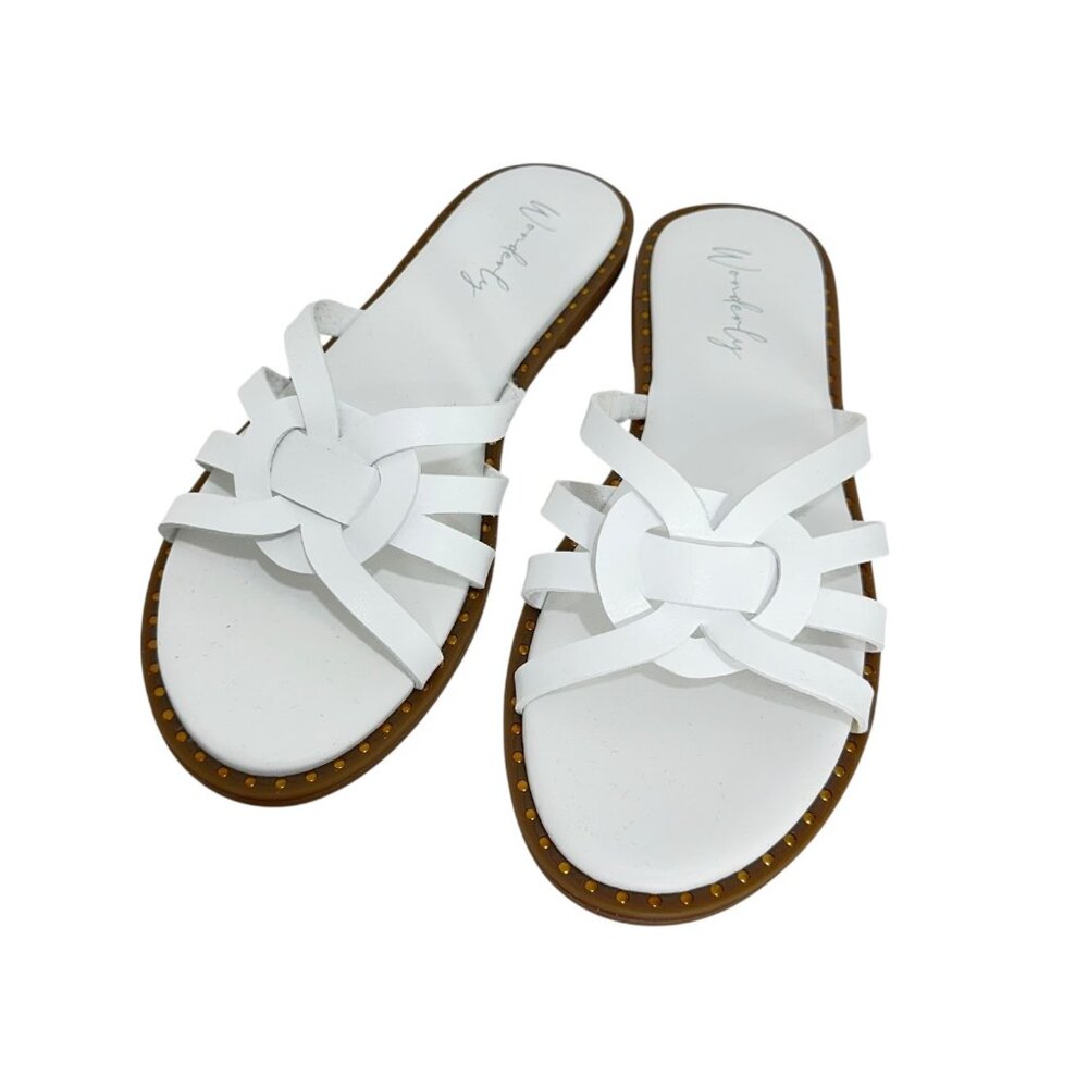 Wonderly Tara Womens White Woven Slide Sandals Size 7.5 Faux Leather - Picture 2 of 13